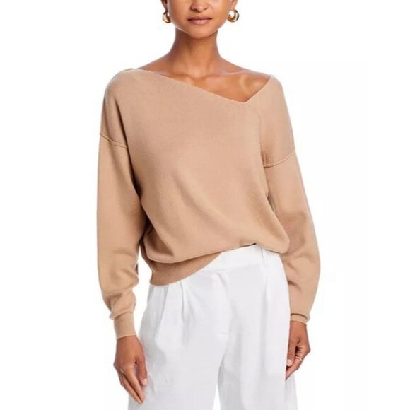 Line & Dot Favorite Geometric Neck Sweater Taupe Asymmetrical Size Small Women’s - Picture 3 of 6